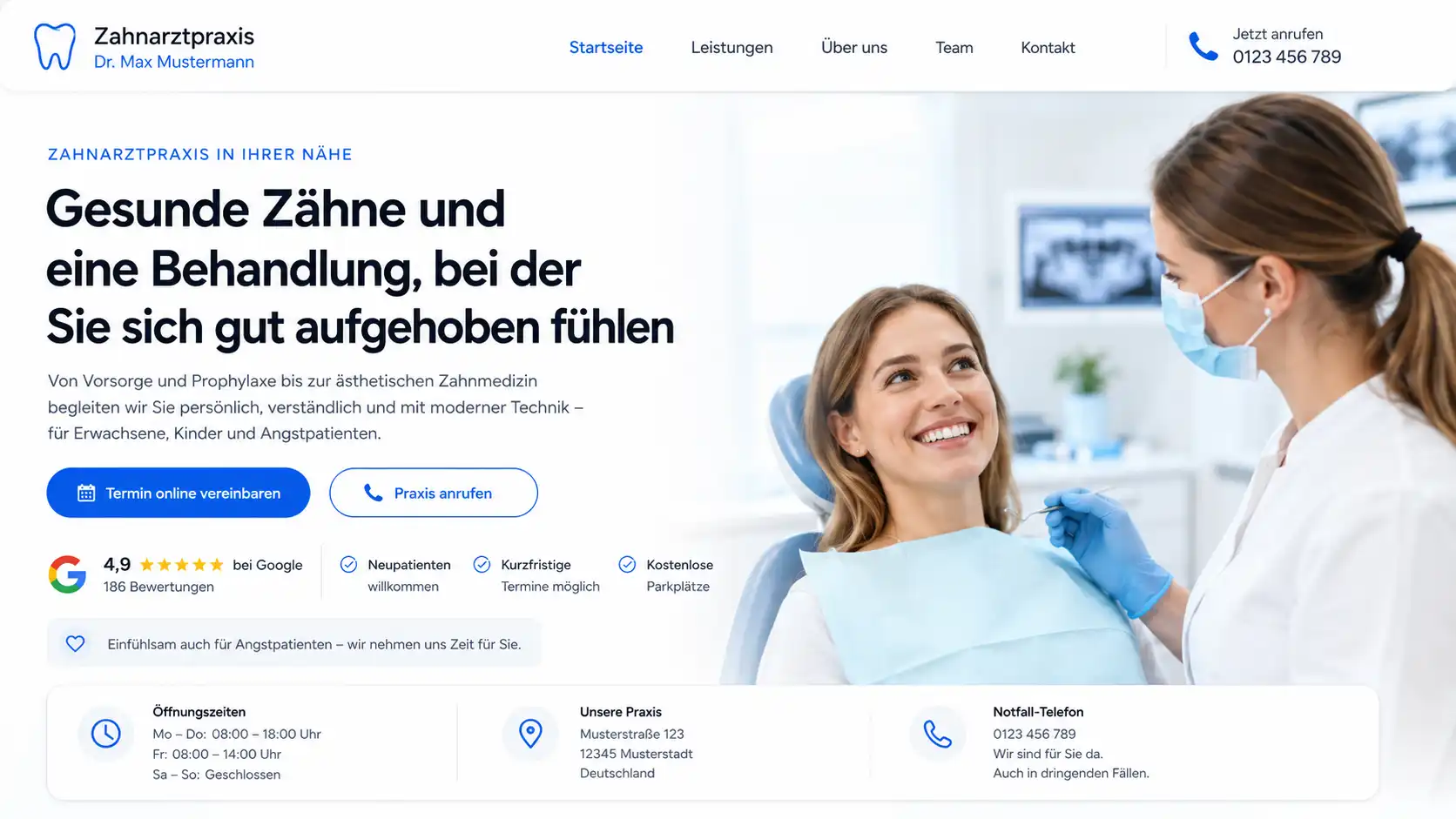 Zahnarzt-Landingpage nach der Überarbeitung