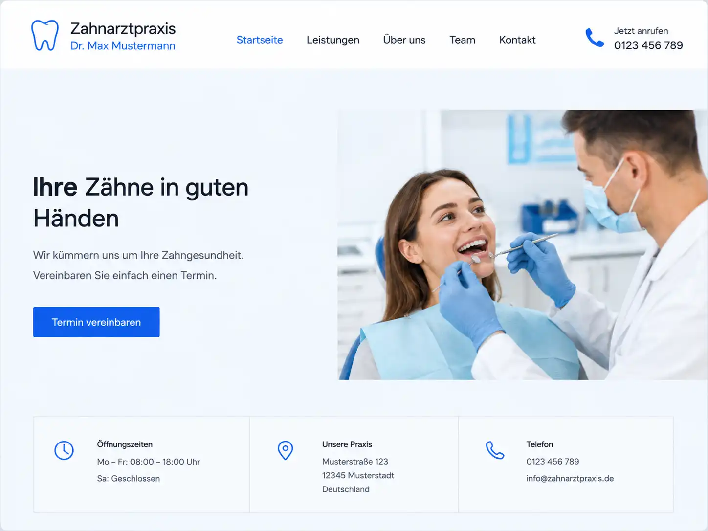 Zahnarzt-Landingpage vor der Überarbeitung